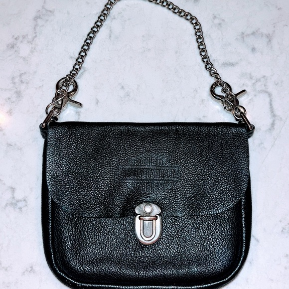 Harley-Davidson Handbags - Harley-Davidson Black Leather Satchel with Chain Strap